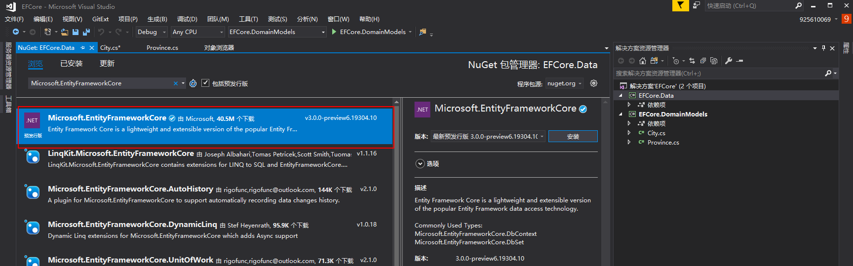 AddNuGetEntityFrameworkCore