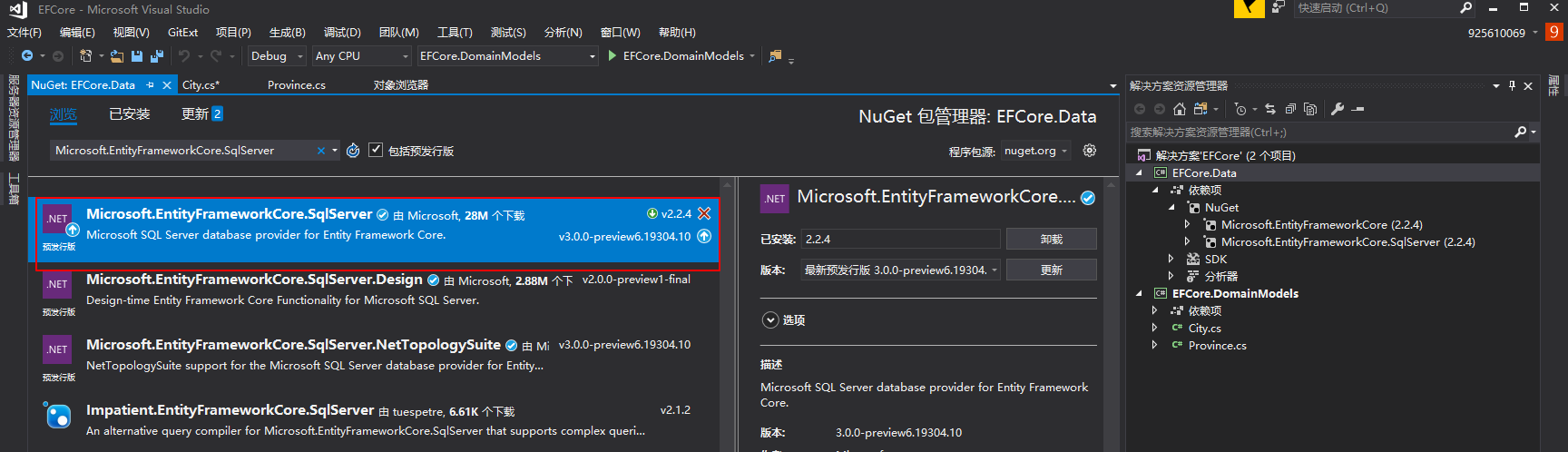 AddNuGetEntityFrameworkCoreSqlServer